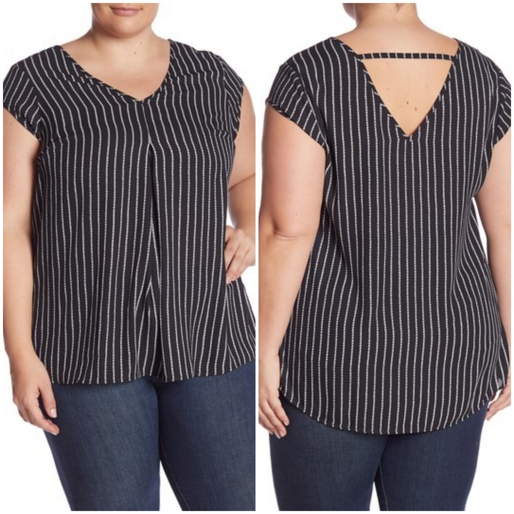 Halogen Double V-Neck Top Black White